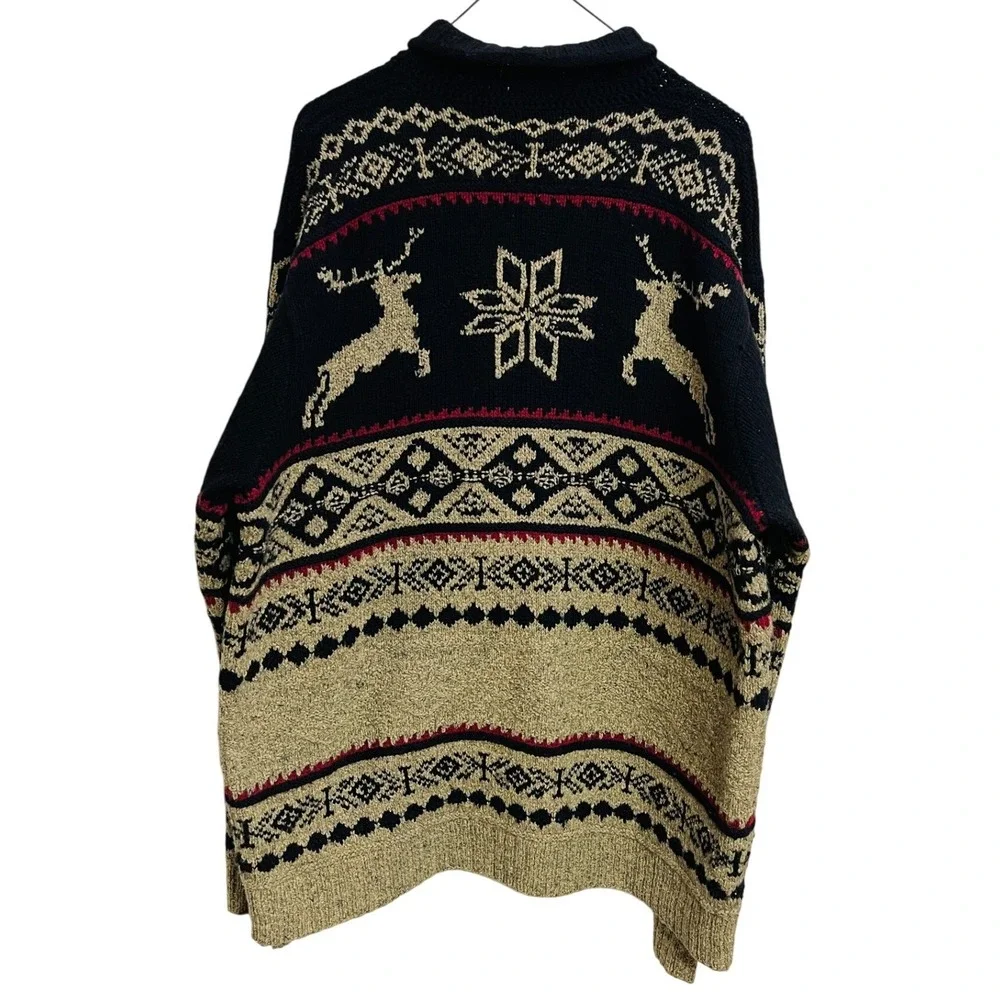 Vintage 90s Polo Sport Ralph Lauren Knit Wool Silk Fair Isle Reindeer Sweater L‎
